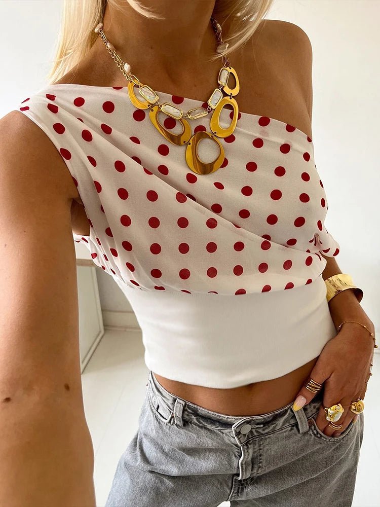 Dianne Skew Collar Polka Dot Top - Women's Everyday Fashion Top - Image 3