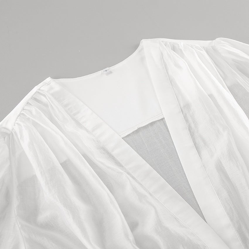 Elisa Deep Neck Sheer Button Blouse - Women's Everyday Fashion Top - Image 8