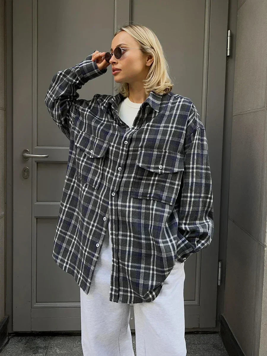 Emma Loose Checked Blouse - Women's Everyday Fashion Top - Image 3