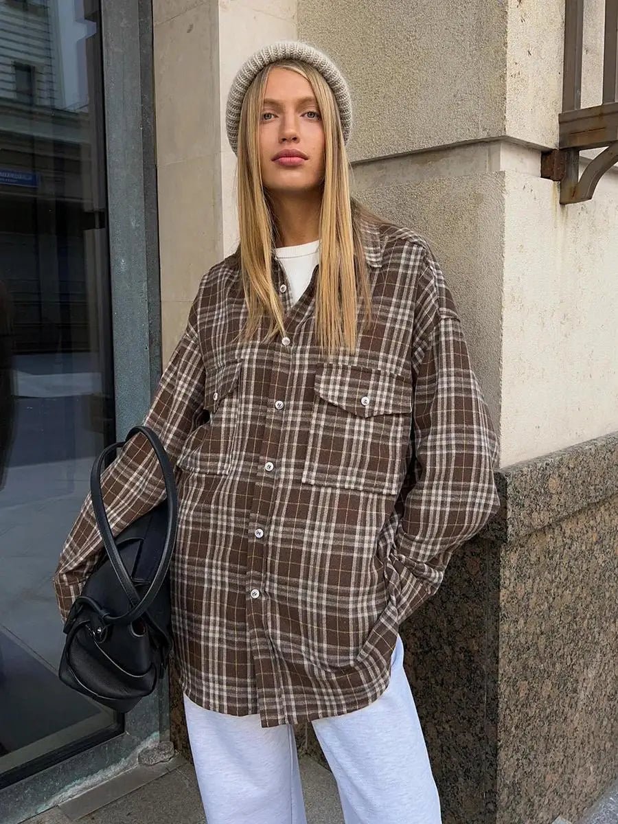 Emma Loose Checked Blouse - Women's Everyday Fashion Top - Image 2