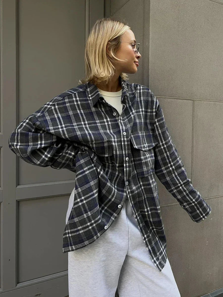 Emma Loose Checked Blouse - Women's Everyday Fashion Top - Image 4