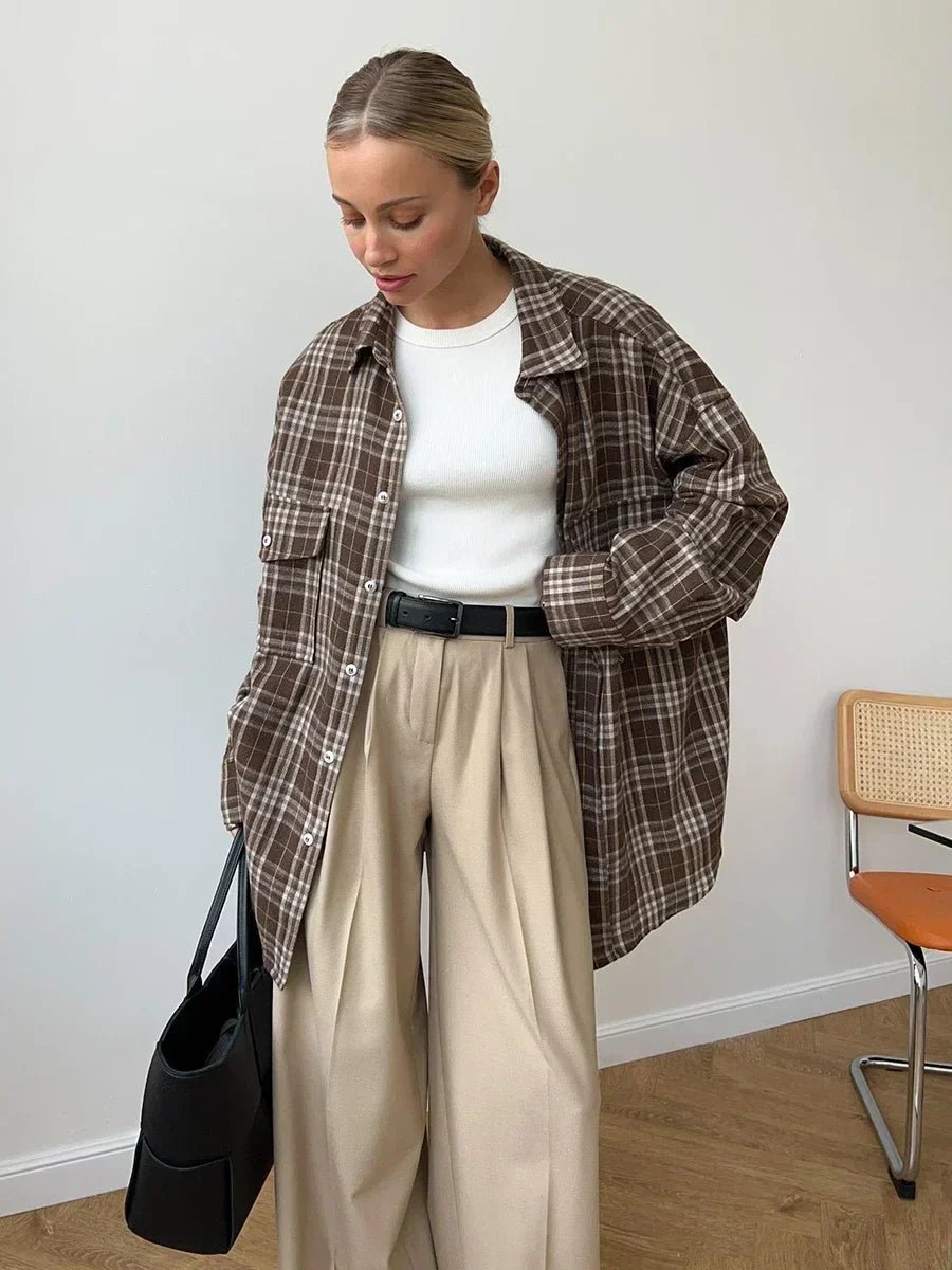 Emma Loose Checked Blouse - Women's Everyday Fashion Top