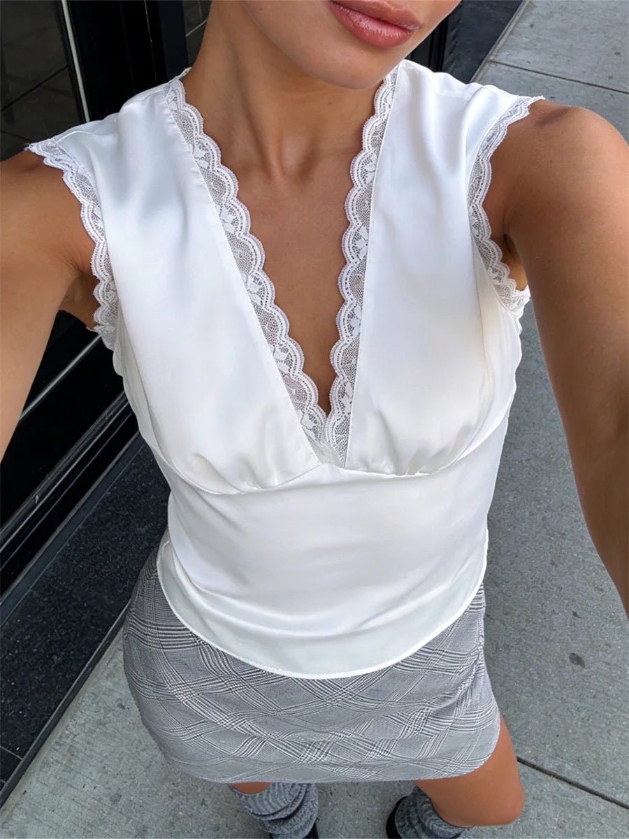 Francesca Deep Neck Satin Top - Women's Everyday Fashion Top - Image 6