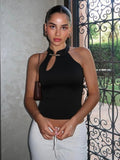 Gerda Cut-Out Halter Neck Crop Top - Women's Everyday Fashion Top