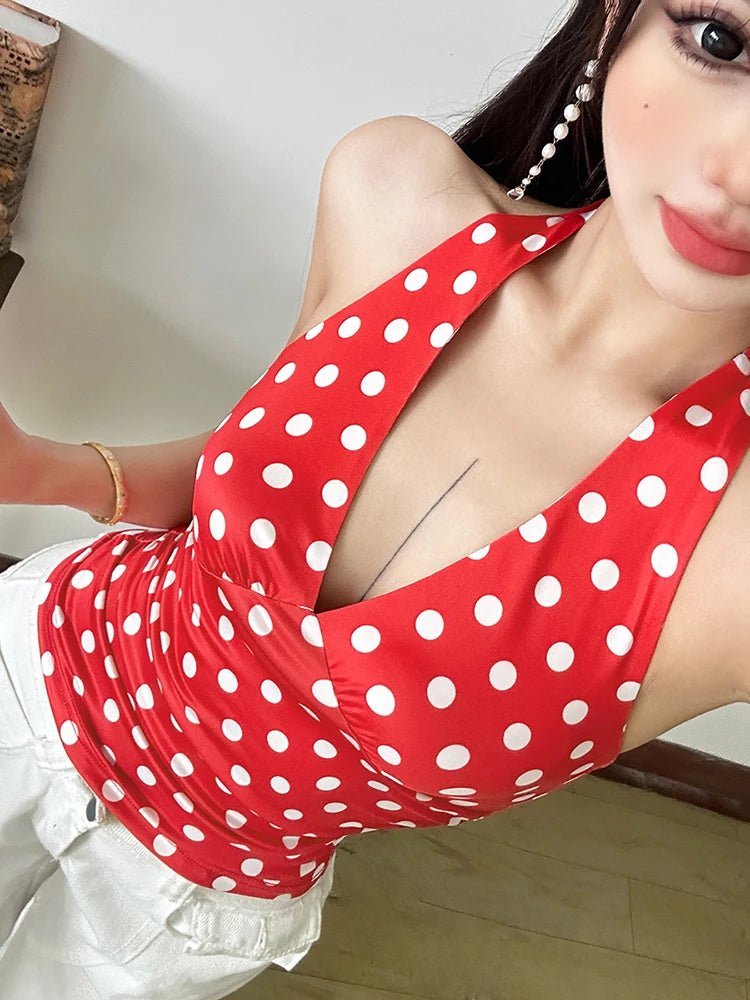 Hannah Polka Dot Halter Tank Top - Women's Everyday Fashion Top - Image 7