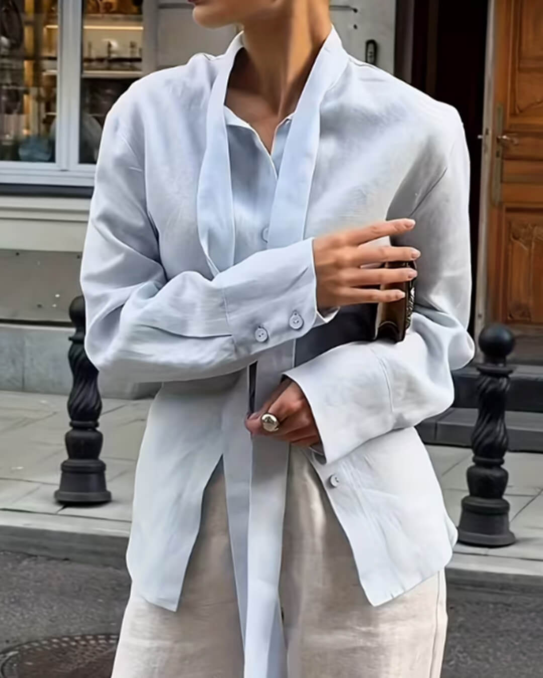 Harper Back-Tie Long Sleeve Blouse - Women's Everyday Fashion Top - Image 2