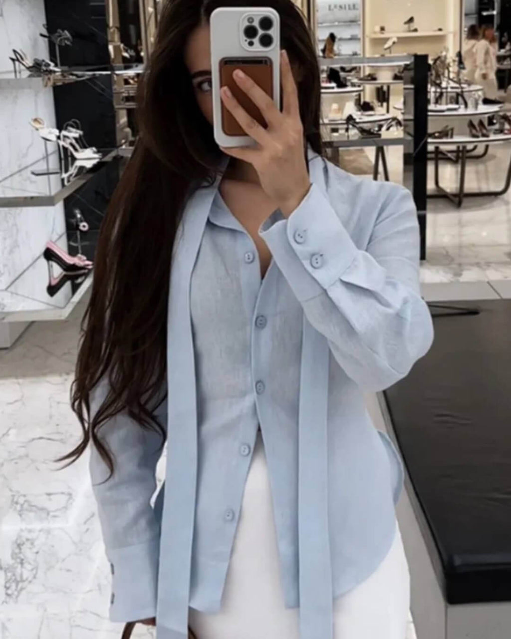 Harper Back-Tie Long Sleeve Blouse - Women's Everyday Fashion Top