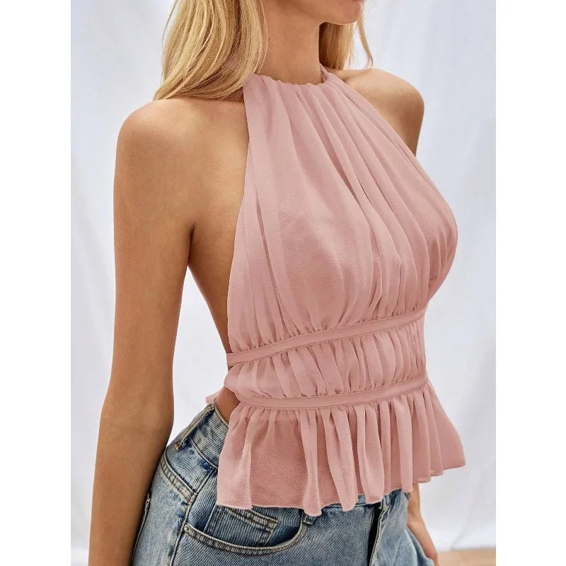 Ines Ruched Halter Top - Women's Everyday Fashion Top - Image 4