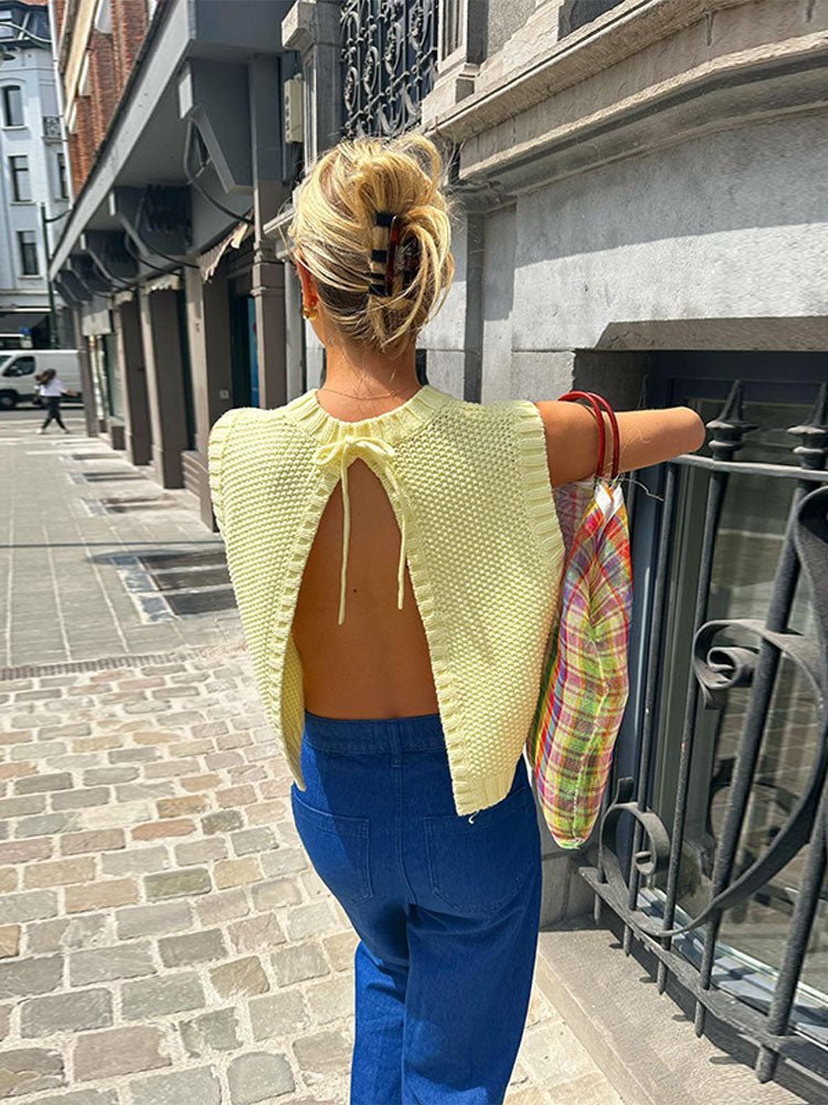 Aedla Open-Back Knitted Sleeveless Top - Women's Everyday Fashion Top