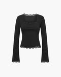 Jackie Lace Trim Square Neck Top - Women's Everyday Fashion Top