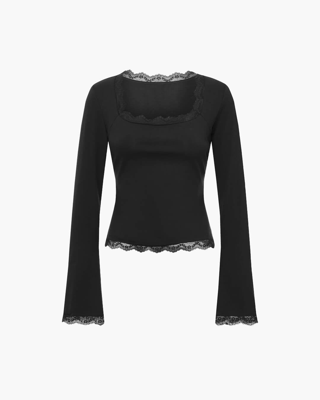 Jackie Lace Trim Square Neck Top - Women's Everyday Fashion Top