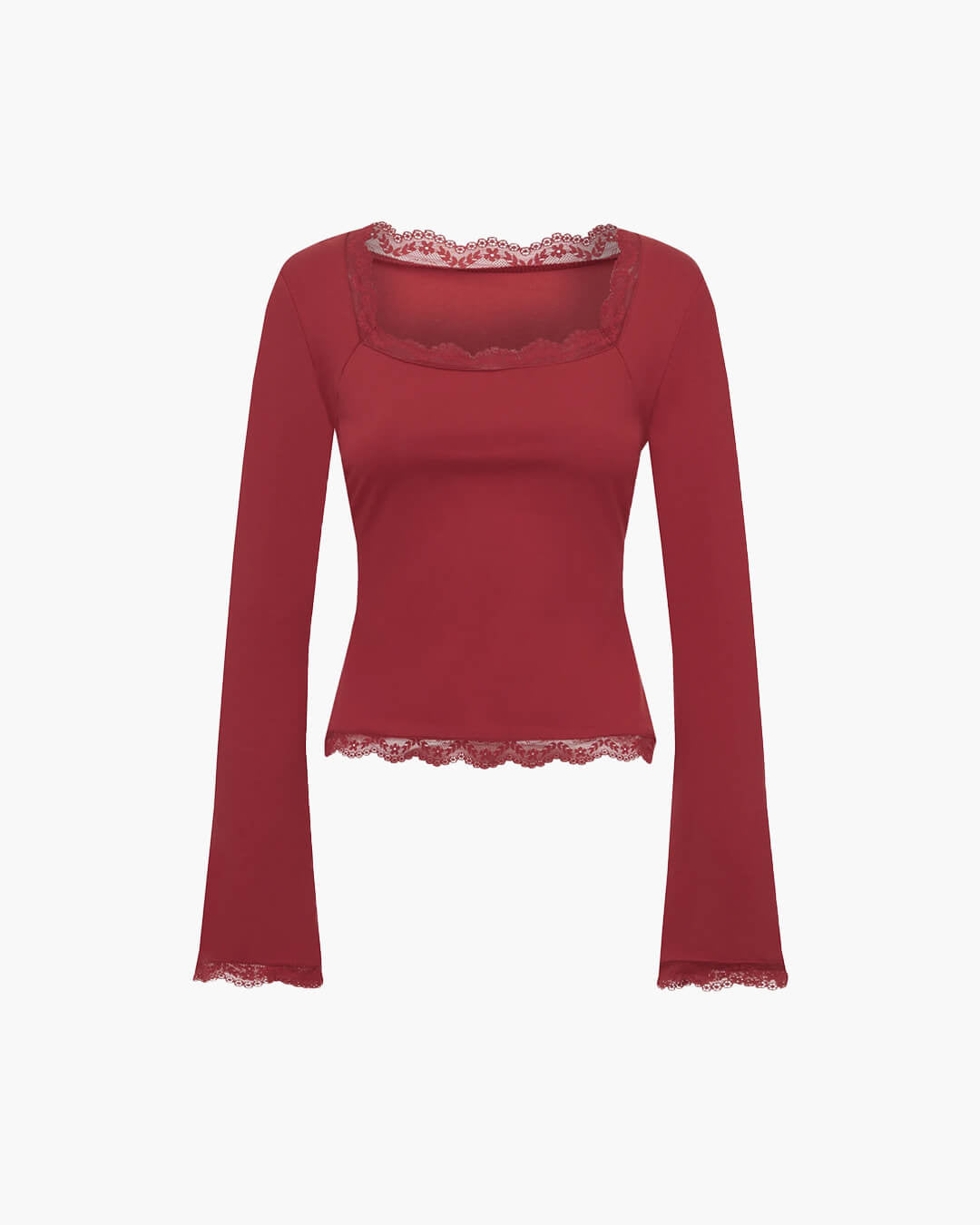 Jackie Lace Trim Square Neck Top - Women's Everyday Fashion Top - Image 7