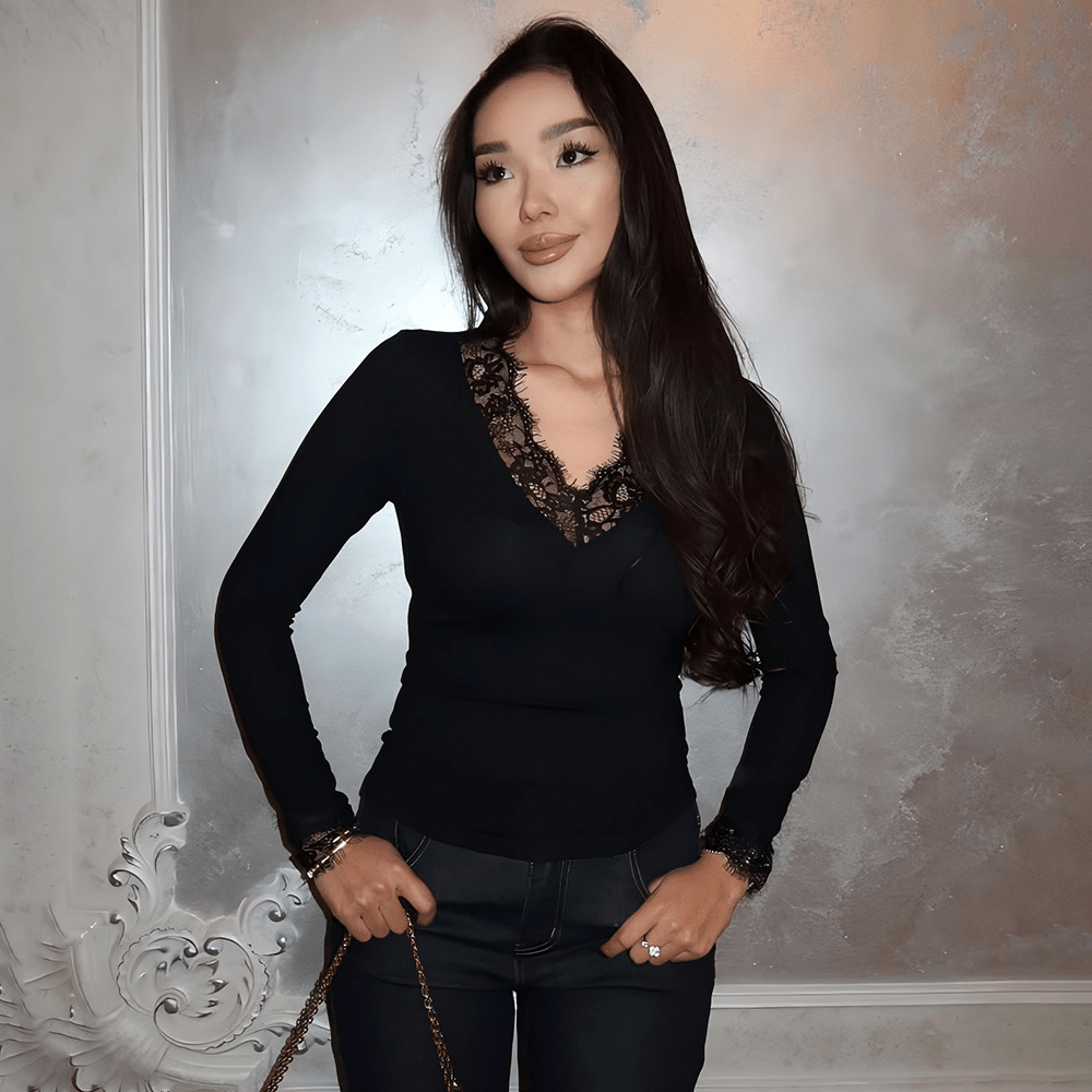 Jaiden Lace V-Neck Slim-Fit Top - Women's Everyday Fashion Top - Image 3
