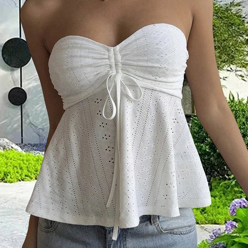 Jasmine Eyelet Bandeau Top - Women's Everyday Fashion Top - Image 2
