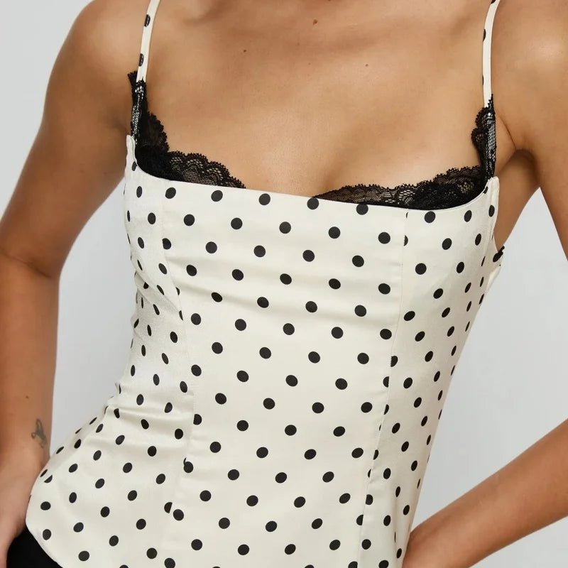 Sofia Polka Dot Lace Trim Camisole - Women's Everyday Fashion Top