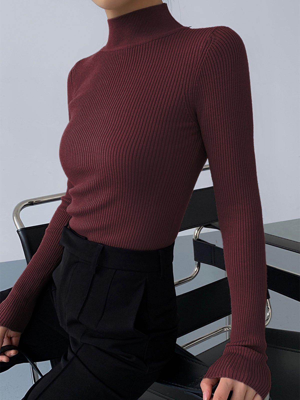 Jessa Rib Knit Long Sleeve Shirt - Women's Everyday Fashion Top - Image 4