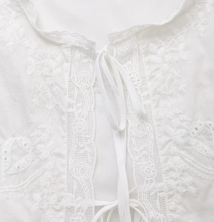Juvie Embroidered Lace Trim Blouse - Women's Everyday Fashion Top - Image 9