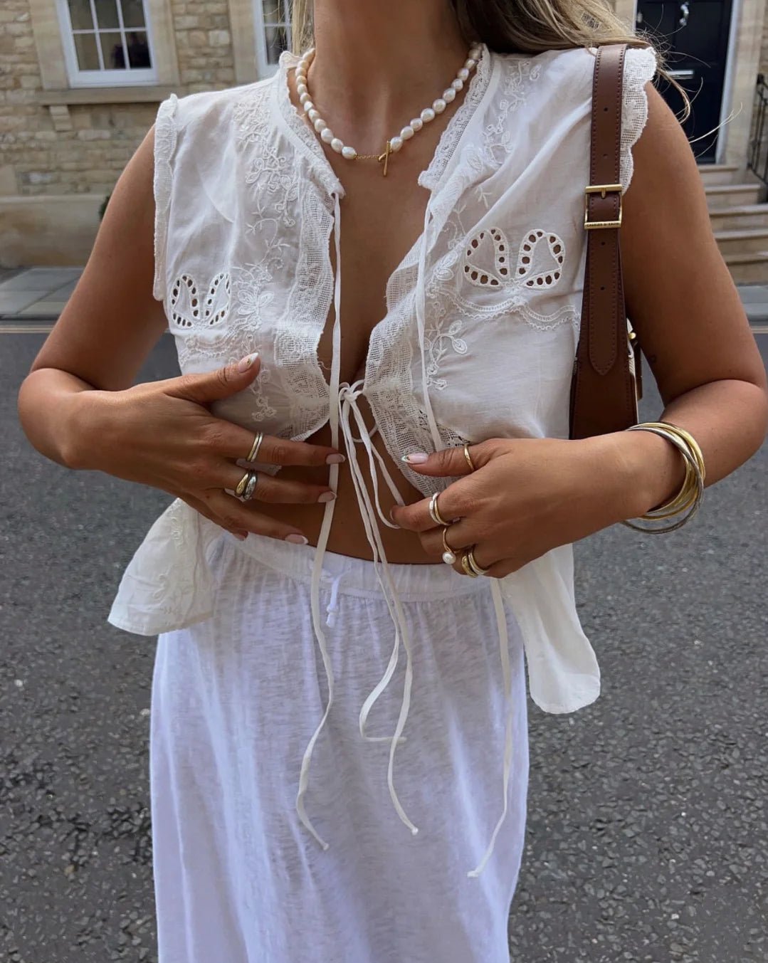 Juvie Embroidered Lace Trim Blouse - Women's Everyday Fashion Top - Image 5