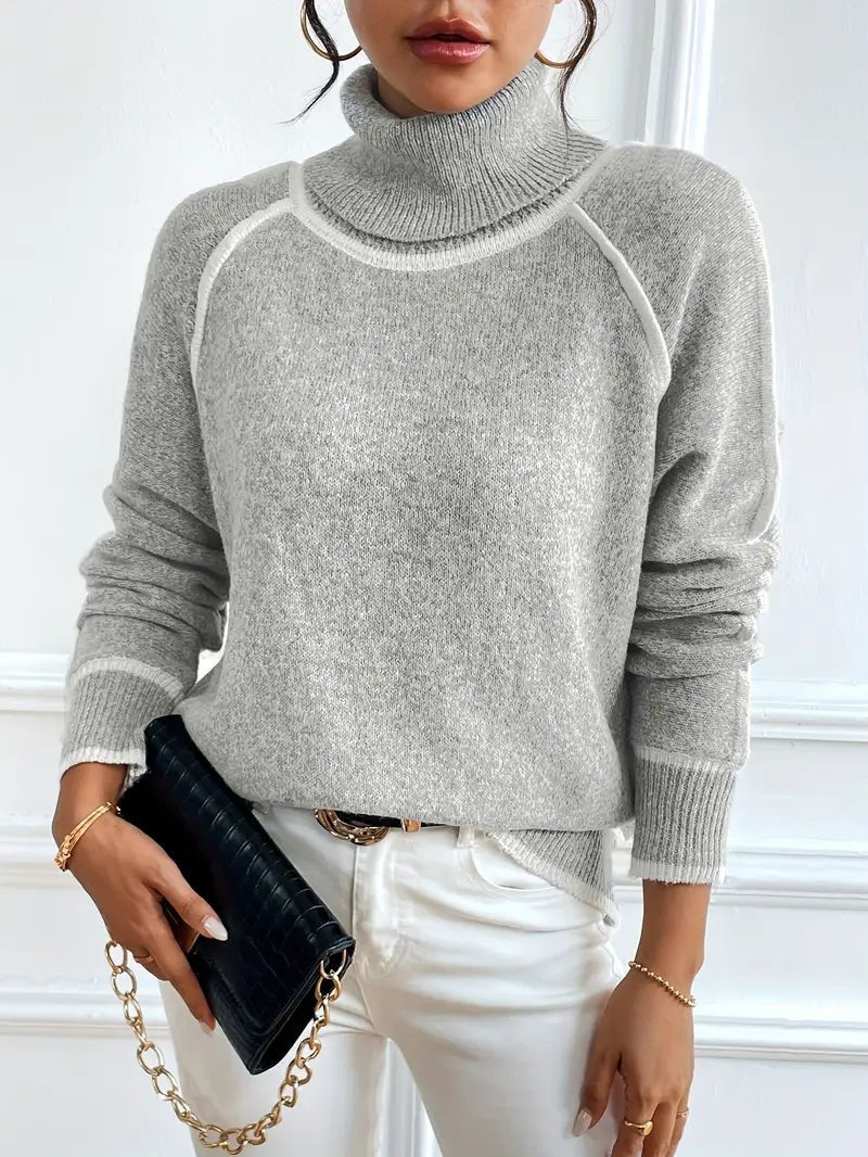 Juvy Contrasting Turtleneck Sweater - Women's Everyday Fashion Top - Image 4