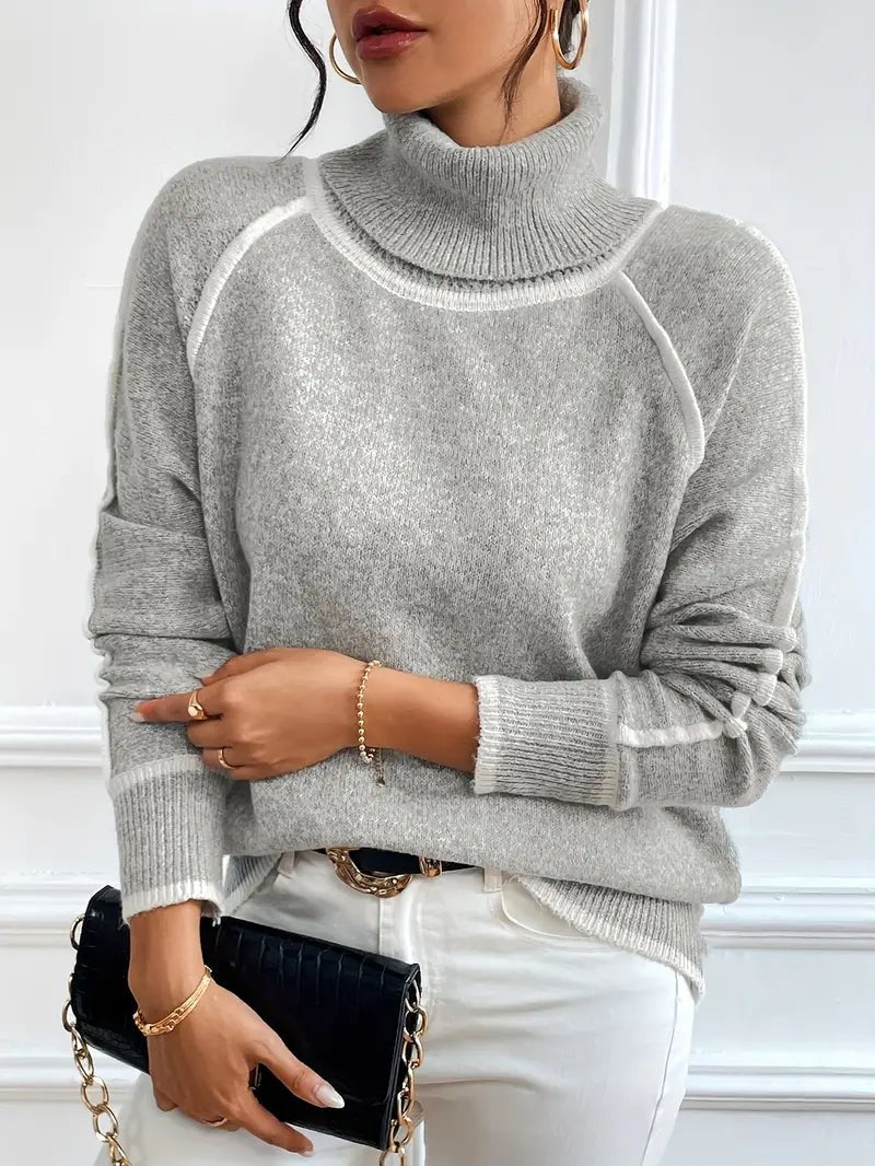 Juvy Contrasting Turtleneck Sweater - Women's Everyday Fashion Top - Image 5