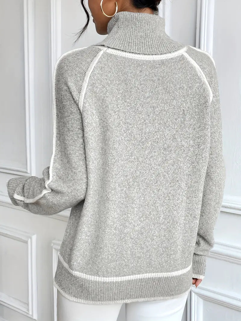 Juvy Contrasting Turtleneck Sweater - Women's Everyday Fashion Top - Image 6