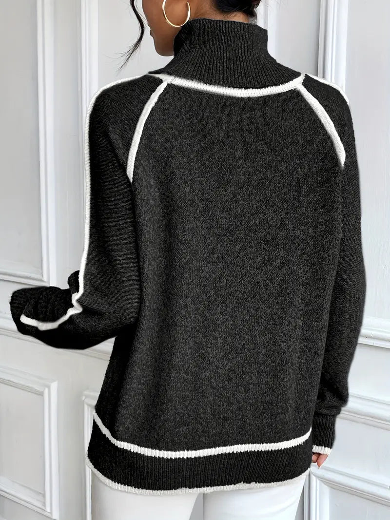 Juvy Contrasting Turtleneck Sweater - Women's Everyday Fashion Top - Image 8