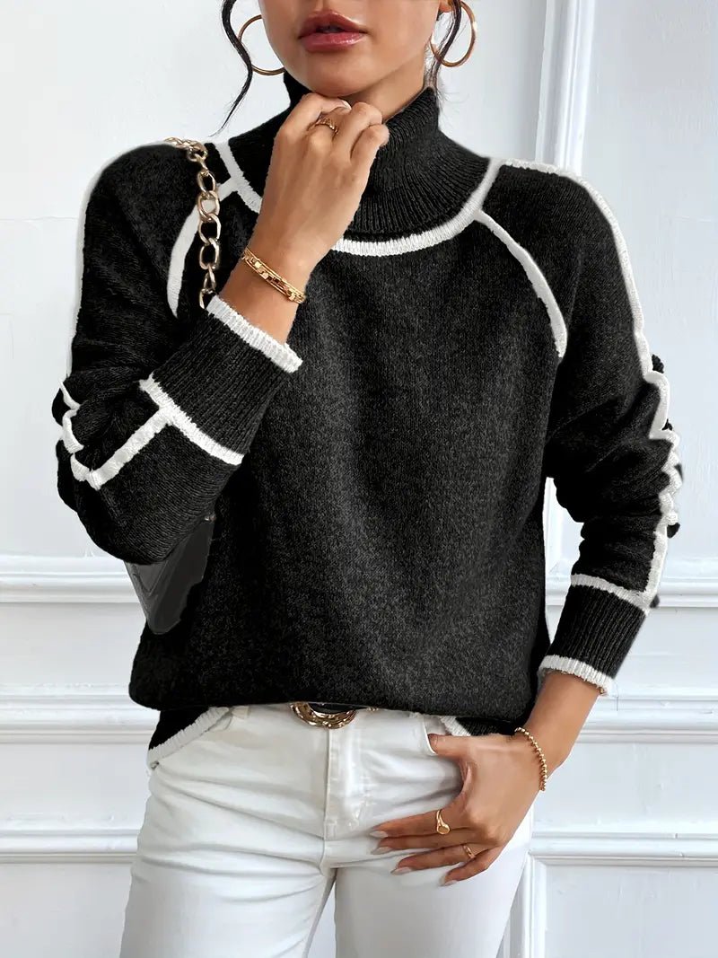 Juvy Contrasting Turtleneck Sweater - Women's Everyday Fashion Top - Image 7