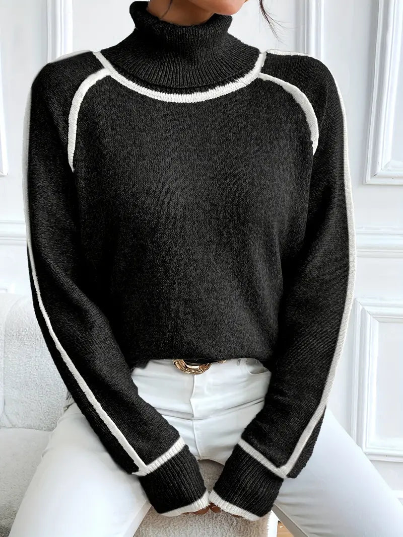Juvy Contrasting Turtleneck Sweater - Women's Everyday Fashion Top - Image 9