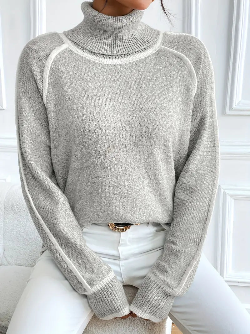 Juvy Contrasting Turtleneck Sweater - Women's Everyday Fashion Top