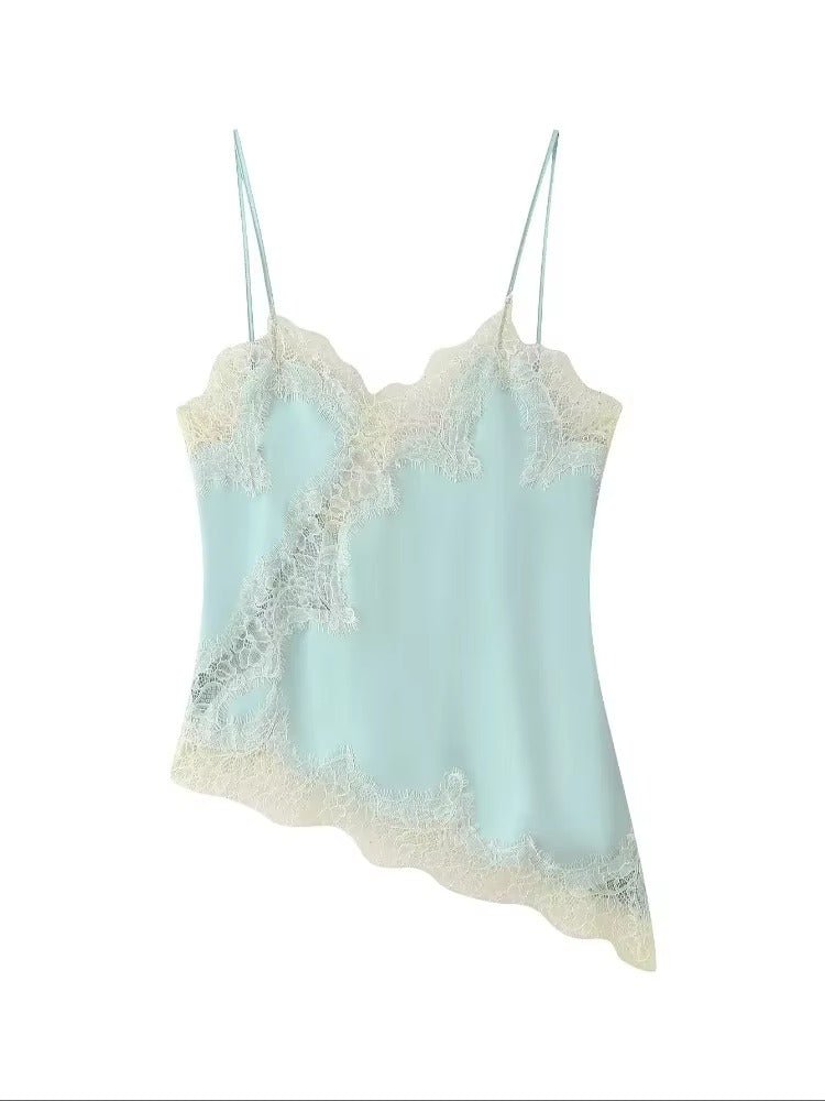 Kara Asymmetric Lace Cami Top - Elegant Satin V-Neck Camisole - Image 11