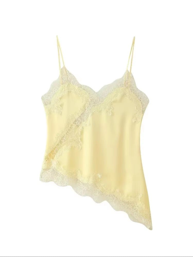 Kara Asymmetric Lace Cami Top - Elegant Satin V-Neck Camisole - Image 10