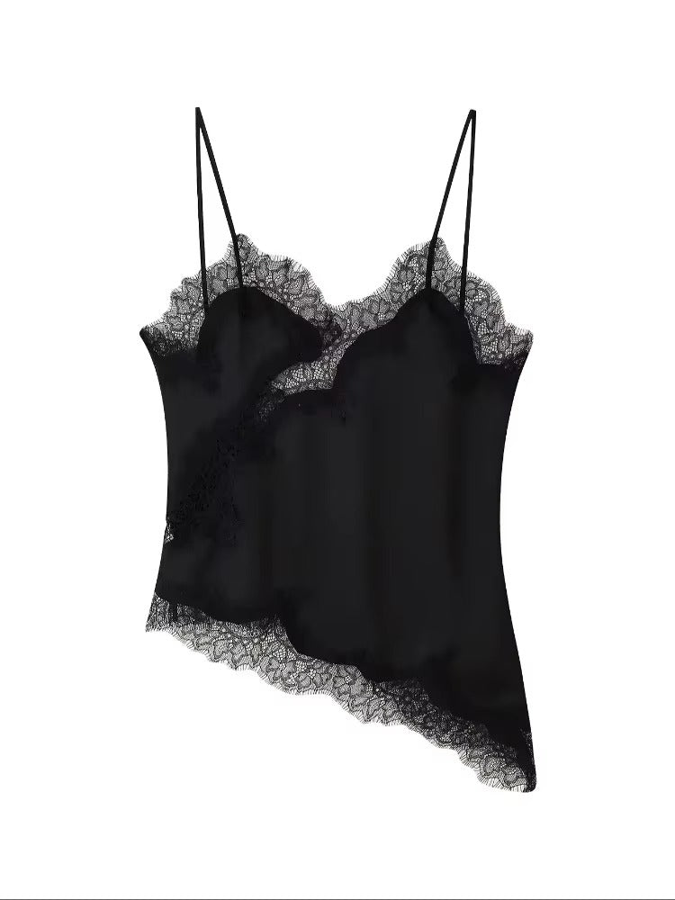 Kara Asymmetric Lace Cami Top - Elegant Satin V-Neck Camisole - Image 8