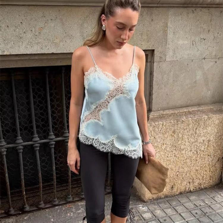 Kara Asymmetric Lace Cami Top - Elegant Satin V-Neck Camisole - Image 7