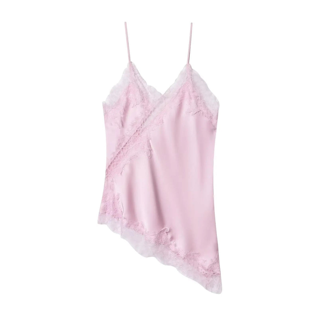 Kara Asymmetric Lace Cami Top - Elegant Satin V-Neck Camisole - Image 13