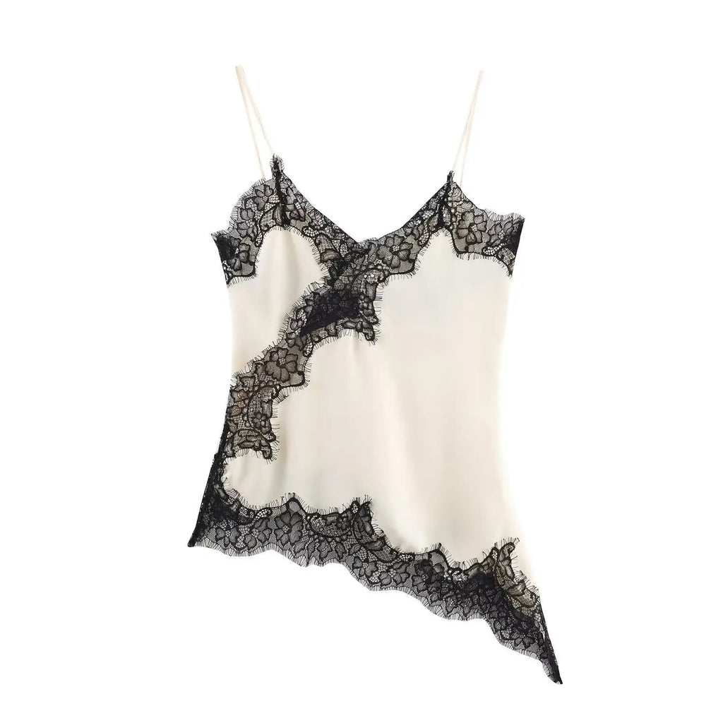 Kara Asymmetric Lace Cami Top - Elegant Satin V-Neck Camisole - Image 12