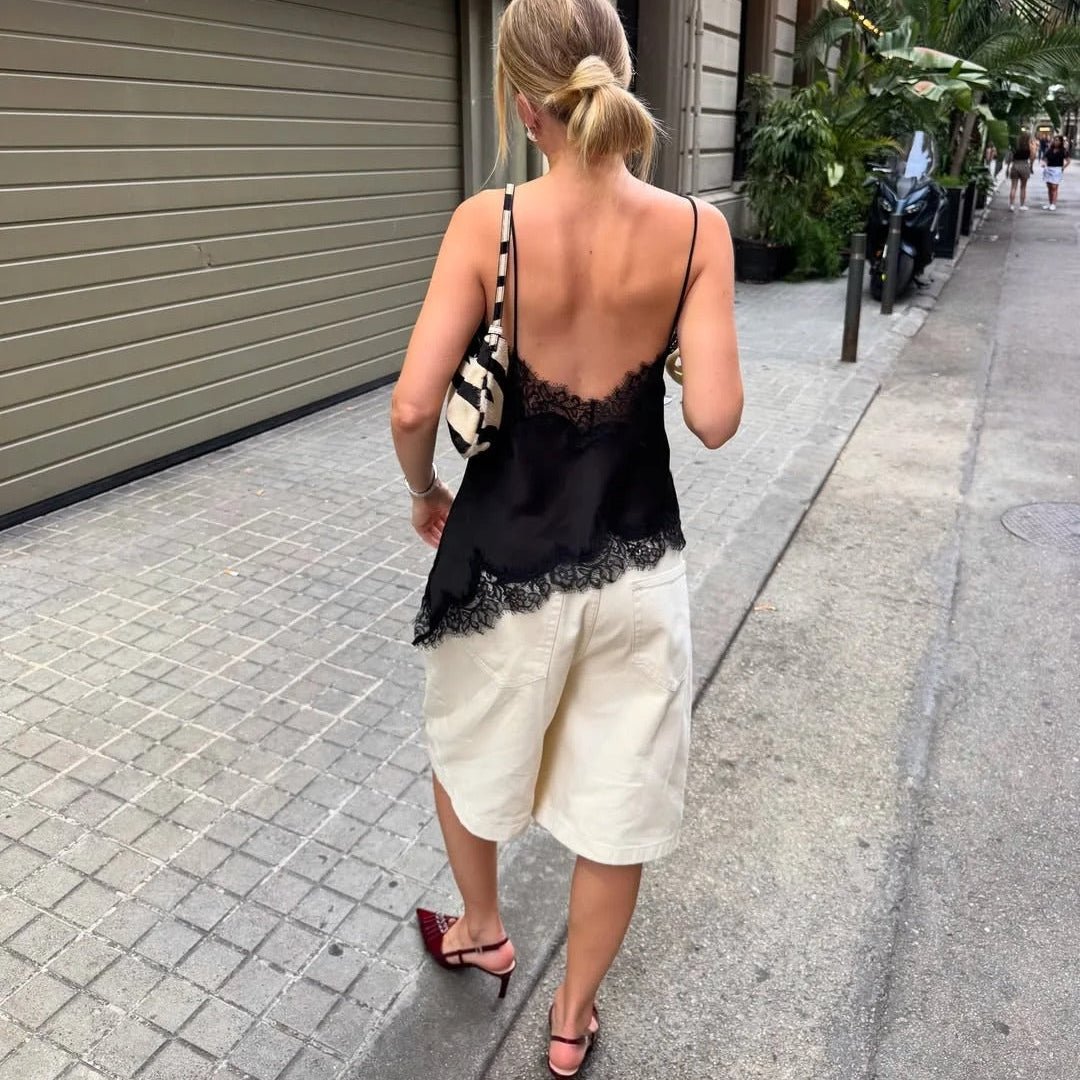 Kara Asymmetric Lace Cami Top - Elegant Satin V-Neck Camisole - Image 2