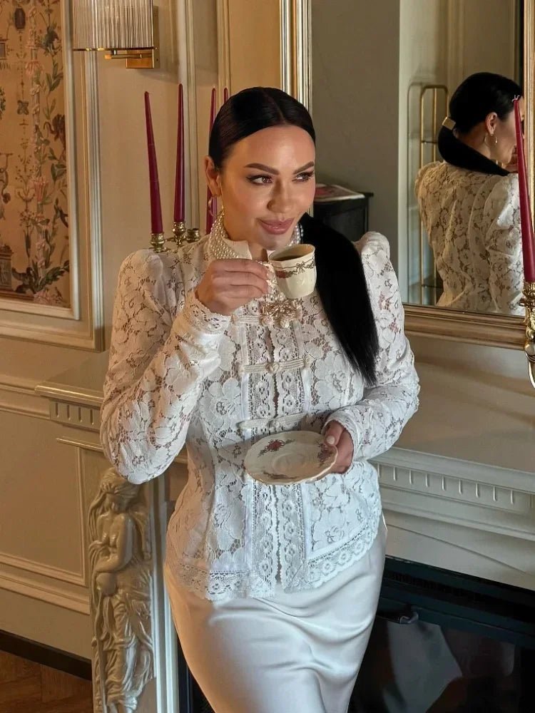 Katalina Puff Sleeve Lace Blouse - Women's Everyday Fashion Top - Image 6