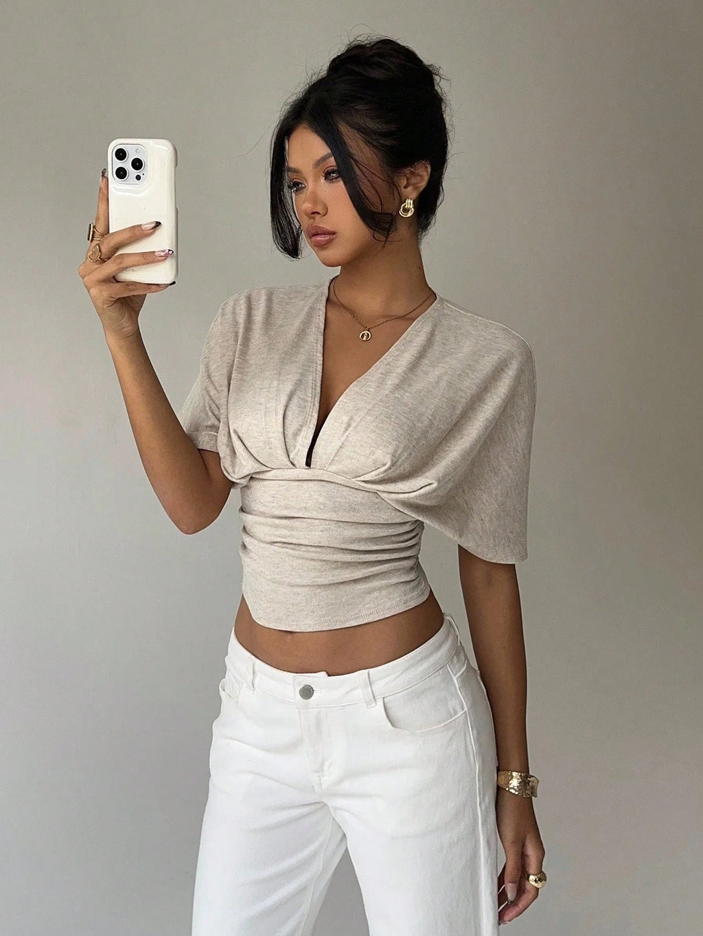 Kendra Plunged Neck Fitted Blouse - Women's Everyday Fashion Top - Image 4