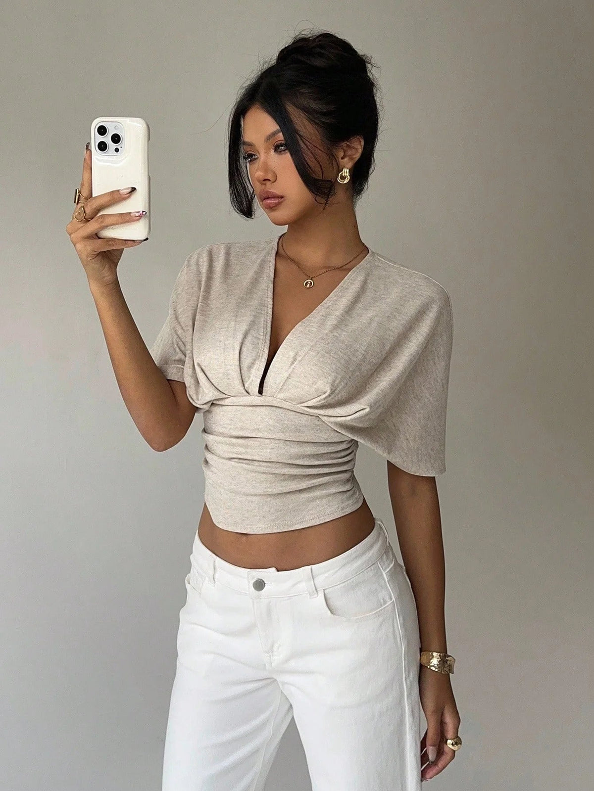 Kendra Plunged Neck Fitted Blouse - Women's Everyday Fashion Top - Image 4