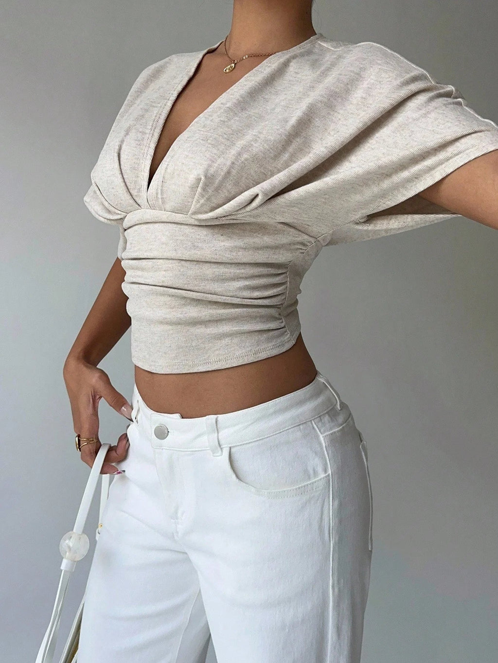 Kendra Plunged Neck Fitted Blouse - Women's Everyday Fashion Top - Image 5