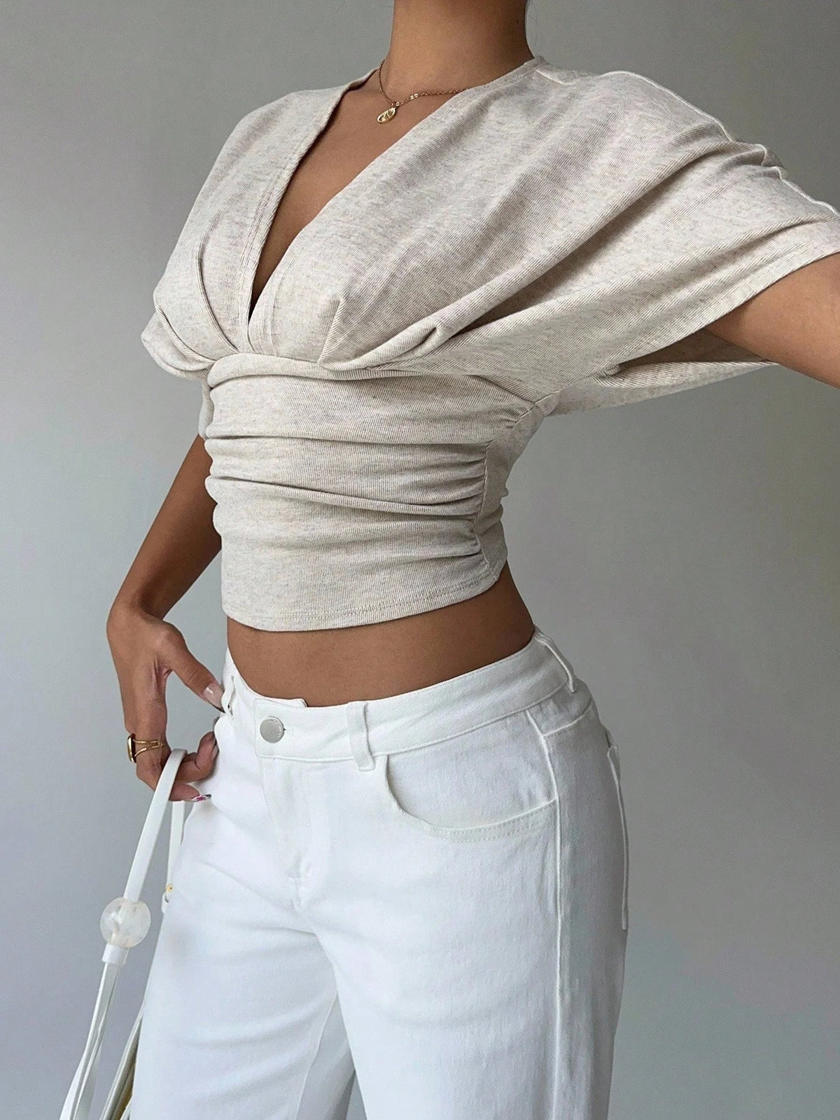 Kendra Plunged Neck Fitted Blouse - Women's Everyday Fashion Top - Image 5