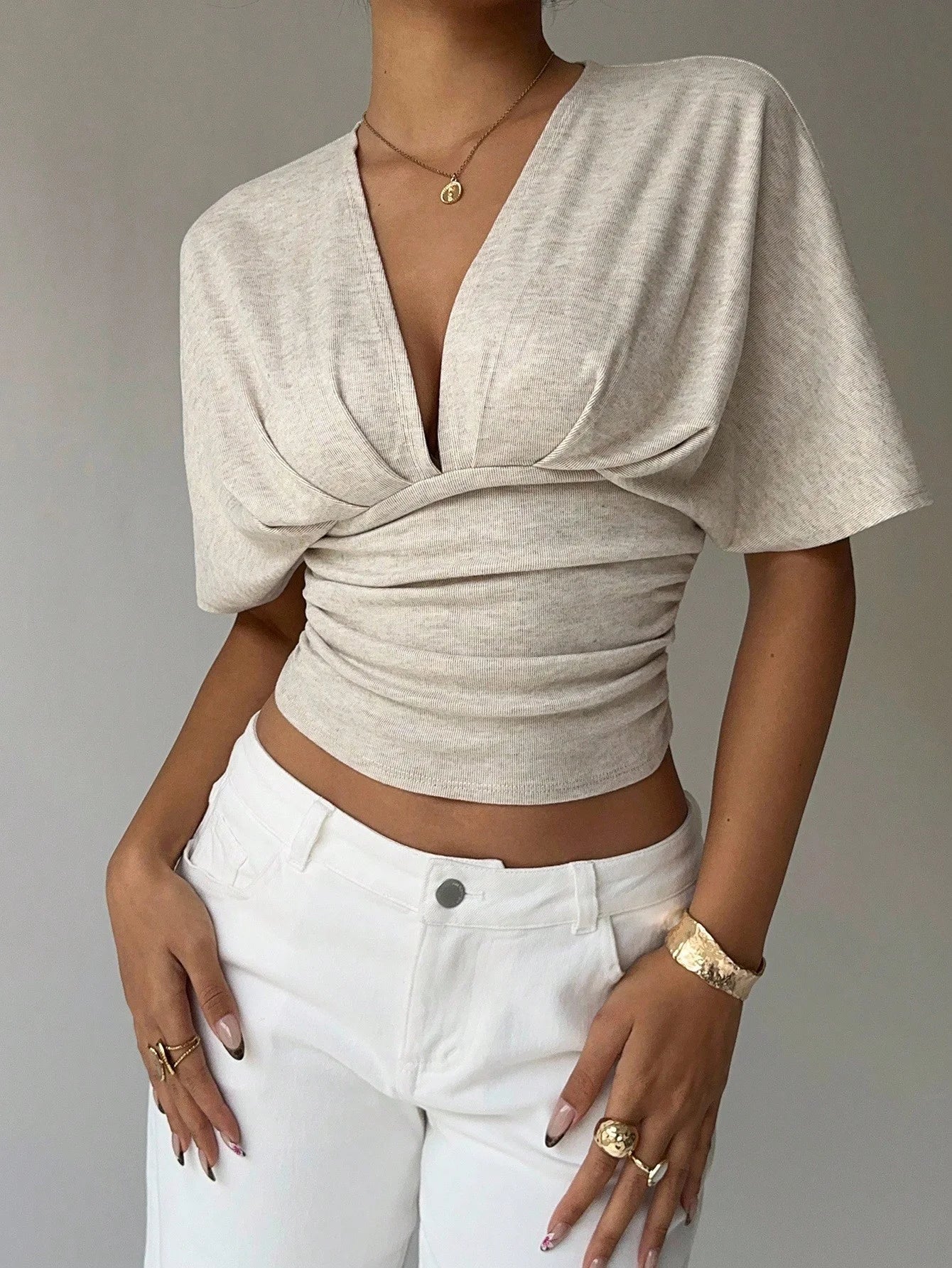 Kendra Plunged Neck Fitted Blouse - Women's Everyday Fashion Top - Image 6