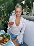 Sophia V-Neck Lace Top for Women - Dressy Lace Blouse