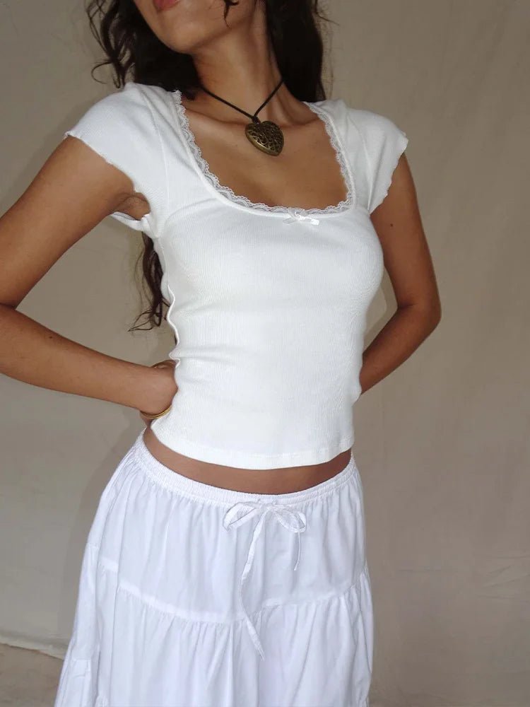 Liberty Lace Trim Crop Top - Women's Everyday Fashion Top