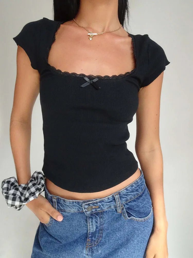 Liberty Lace Trim Crop Top - Women's Everyday Fashion Top - Image 4