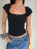 Liberty Lace Trim Crop Top - Women's Everyday Fashion Top - Image 4
