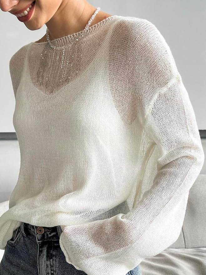 Lilian Sheer Loose Pullover - Women's Everyday Fashion Top