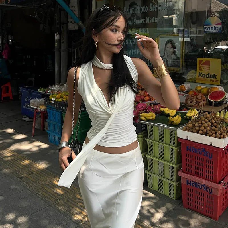 Lydia Neck Tie Up Sleeveless Top - Women's Everyday Fashion Top - Image 8