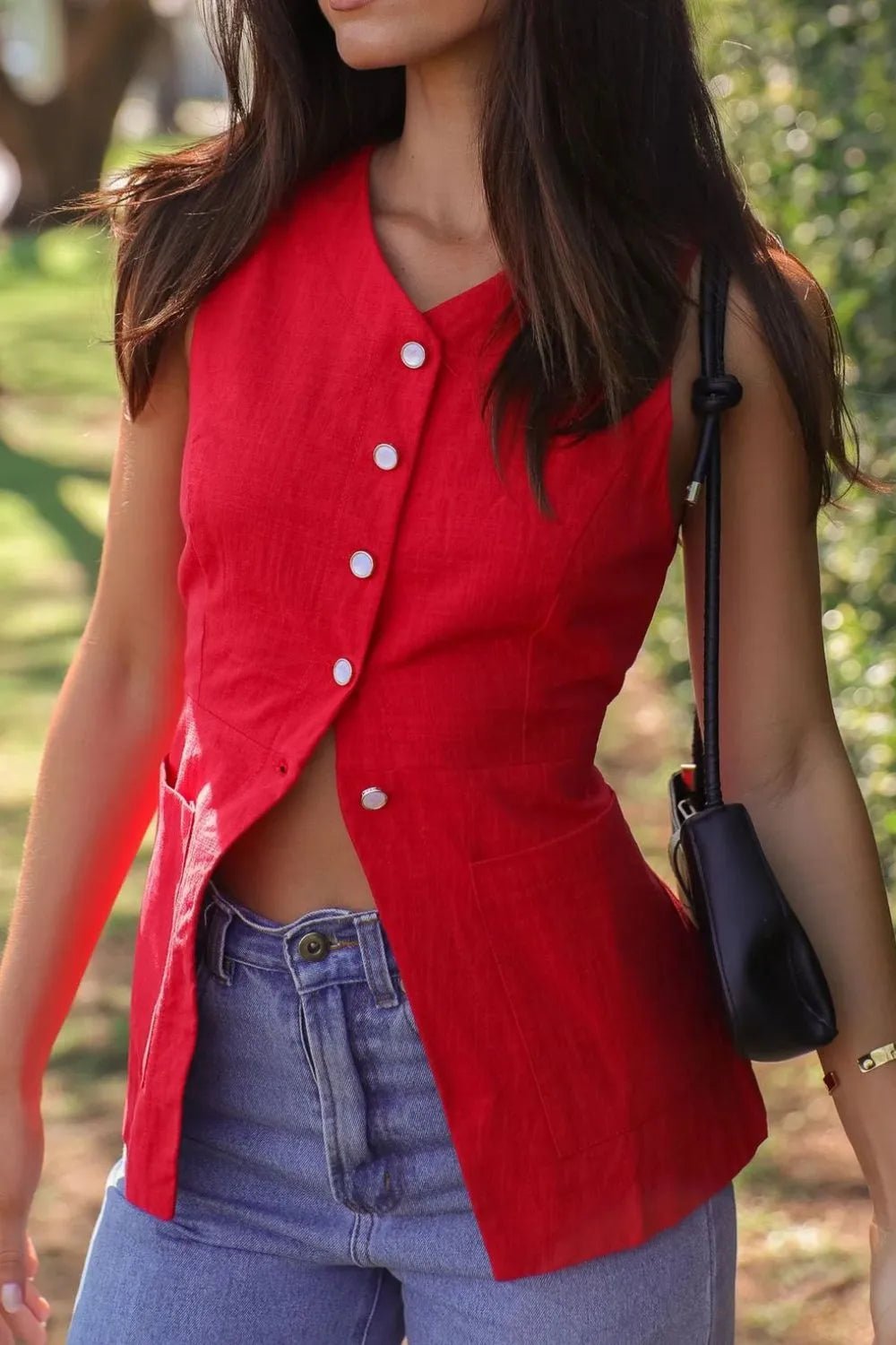 Mabel Cotton-Linen Sleeveless Vest - Women's Everyday Fashion Top - Image 5