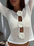 Marley Flower Crochet Cover-Up - Women's Everyday Fashion Top - Image 2
